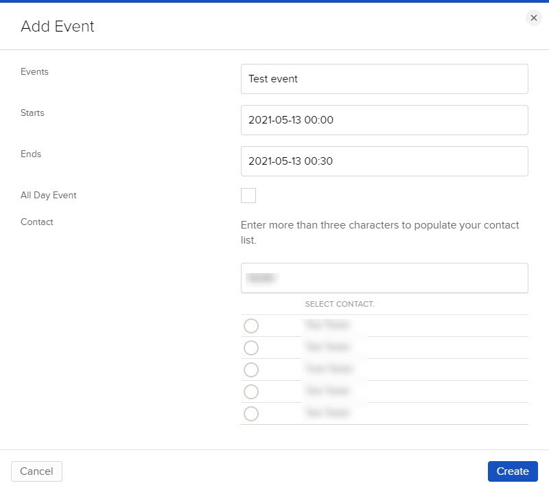 Add Event Image of the add event panel in portal.